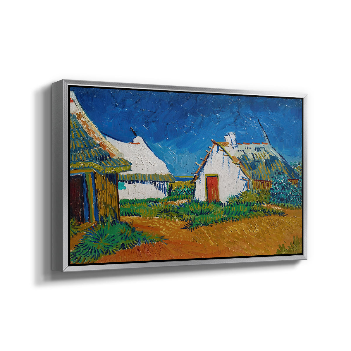 Three White Cottages at Saintes-Maries, 1888 - Floater Framed Canvas Print