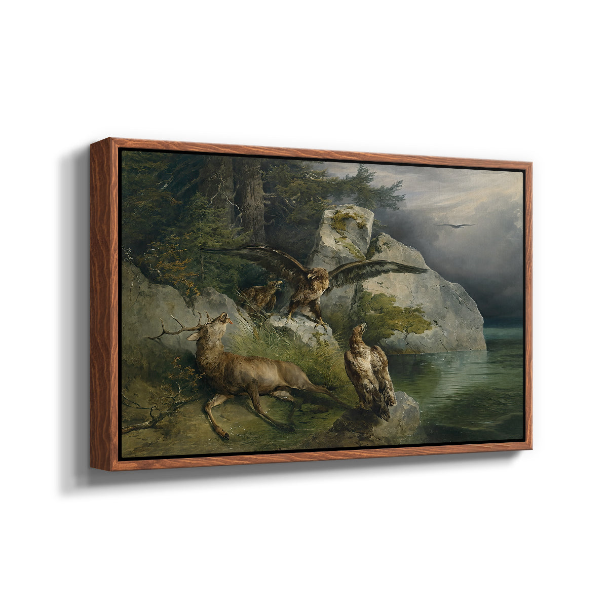 Eagles and Dying Stag on a Lakeshore, 1836 - Floater Framed Canvas Print
