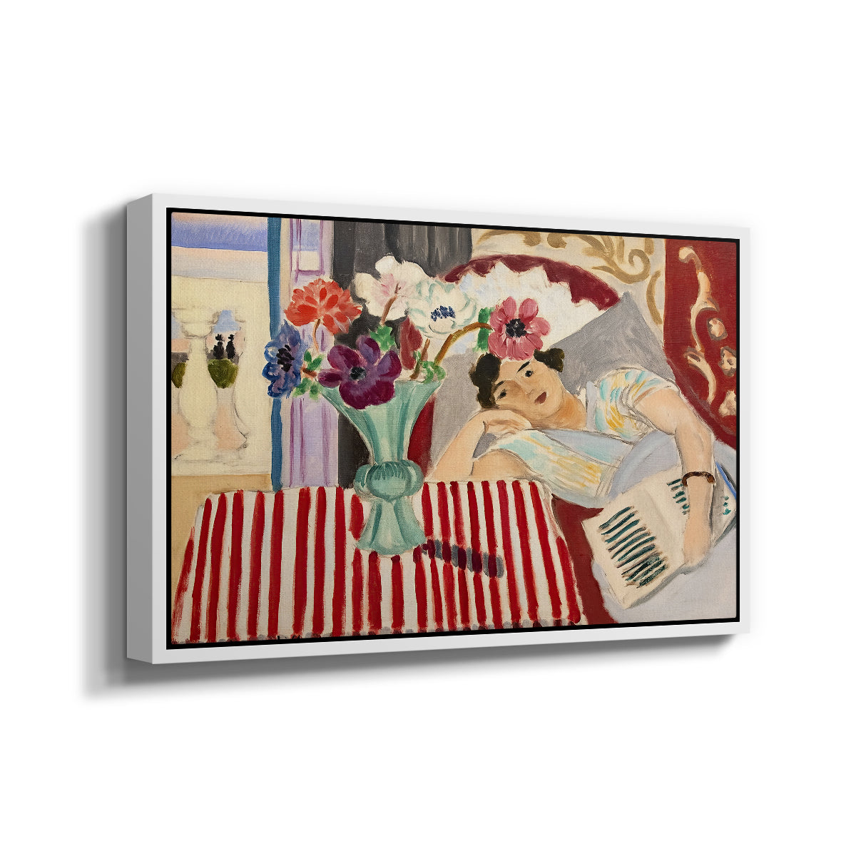 Woman with Anemones (Femme et anémones), c. 1920-1921 - Floater Framed Canvas Print