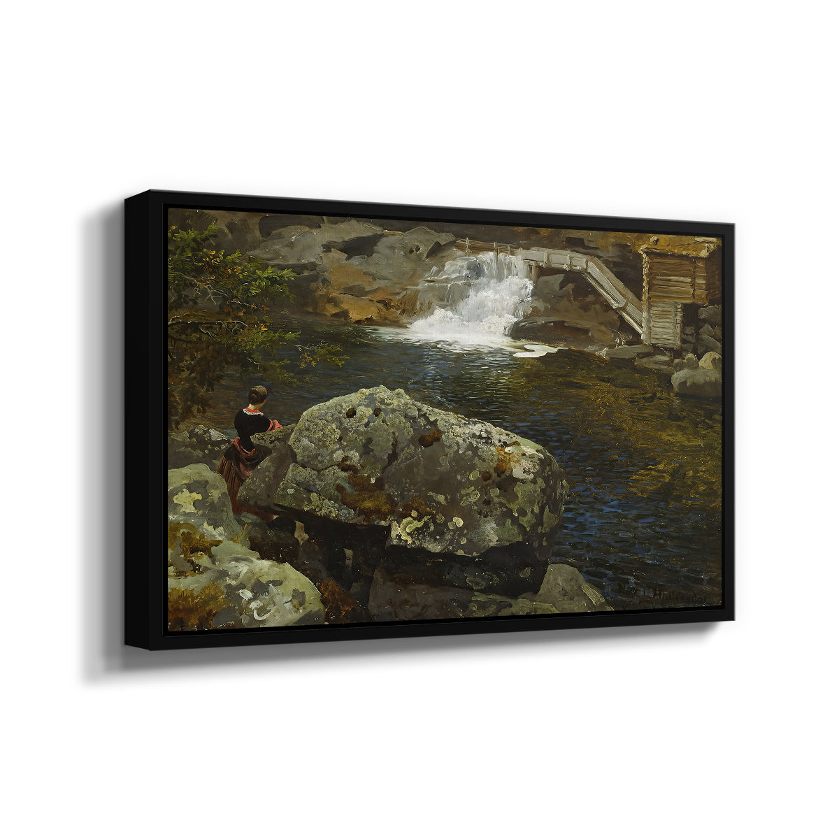 By the Mill Pond (En Mølledam), 1850 - Floater Framed Canvas Print