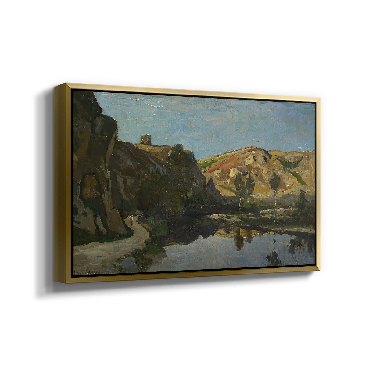 River Landscape with Cliffs, c. 1850-1860 - Floater Framed Canvas Print