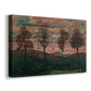 Canvas art print featuring a minimal landscape with grouped trees and expressive color, displayed at an angle