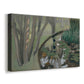 Canvas art print featuring a tranquil landscape of water in wooded terrain, displayed at an angle