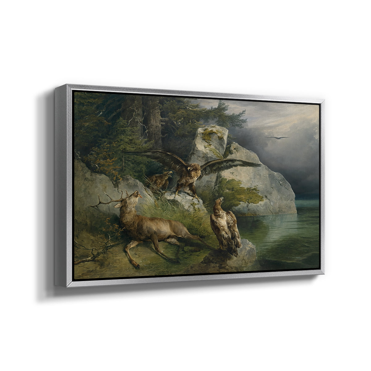Eagles and Dying Stag on a Lakeshore, 1836 - Floater Framed Canvas Print