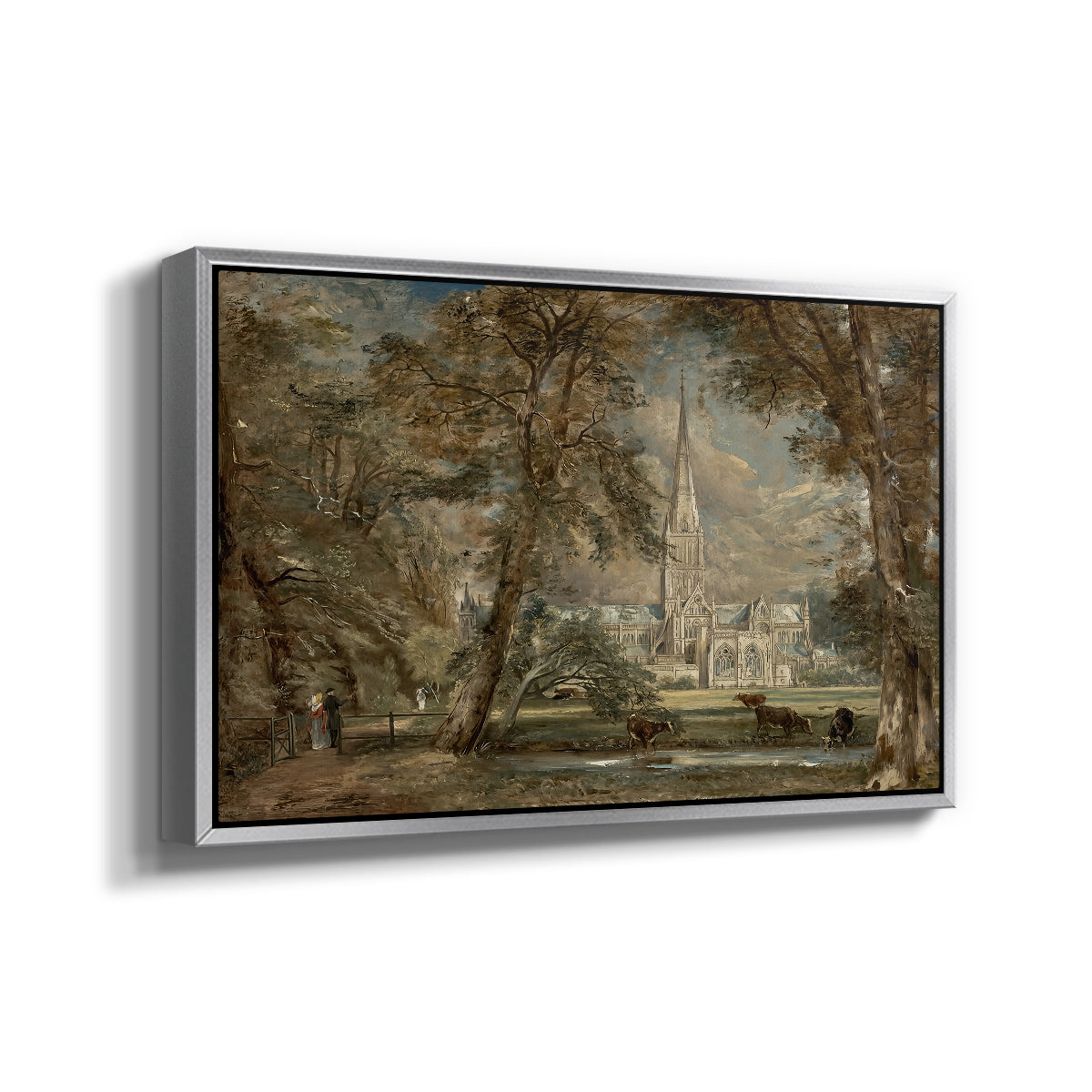 Salisbury Cathedral from the Bishop's Grounds, c. 1822-1823 - Floater Framed Canvas Print