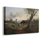 Canvas art print featuring a rural scene with figure and animal, displayed at an angle