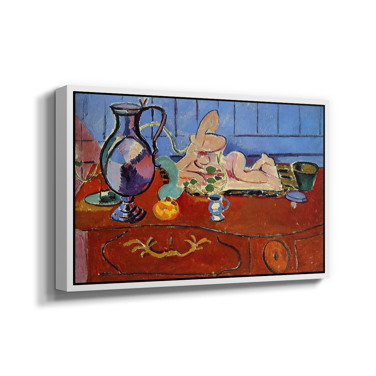 Still Life with a Pewter Jug and Pink Statuette, 1910 - Floater Framed Canvas Print