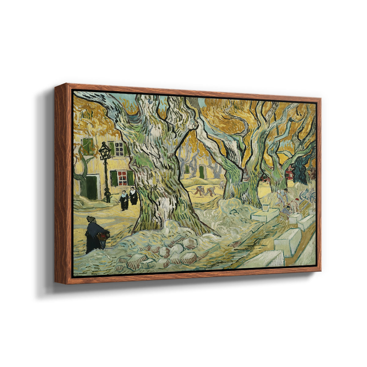 The Large Plane Trees (Road Menders at Saint-Rémy), 1889 - Floater Framed Canvas Print