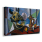 Canvas art print featuring a geometric still life featuring skull, displayed at an angle