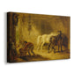 Canvas art print featuring a pastoral scene of sheep with young in natural setting, displayed at an angle