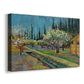 Canvas art print featuring a spring landscape with blossoms arranged in linear rows, displayed at an angle