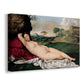Canvas art print featuring a Renaissance depiction of Venus lying nude in peaceful countryside, displayed at an angle
