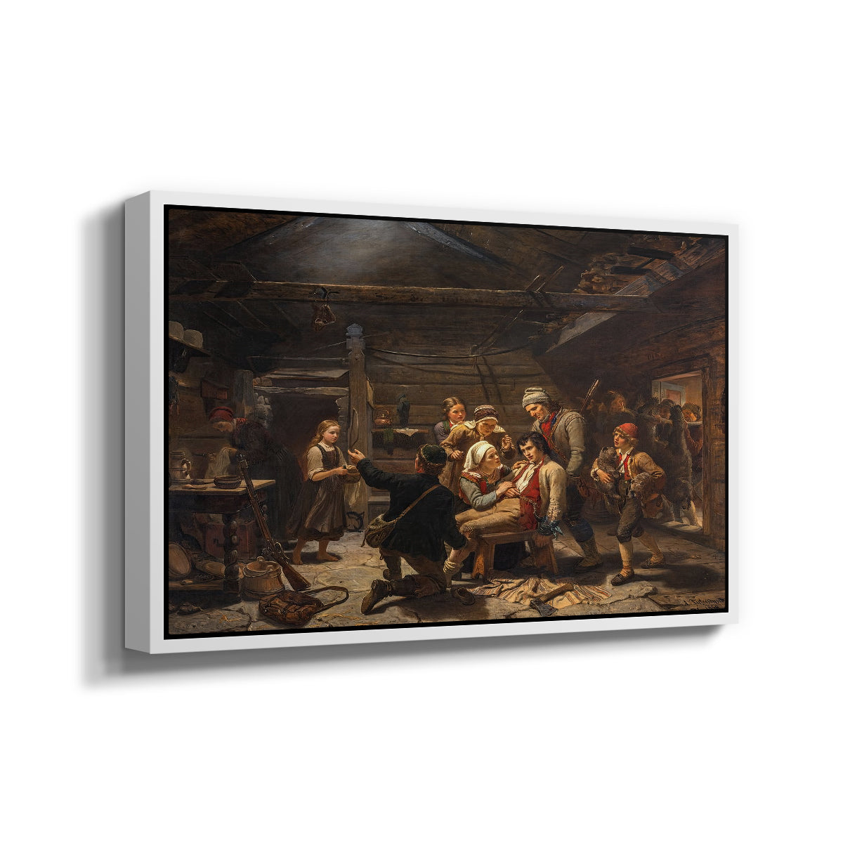 The Return of the Bear Hunter, 1856 - Floater Framed Canvas Print
