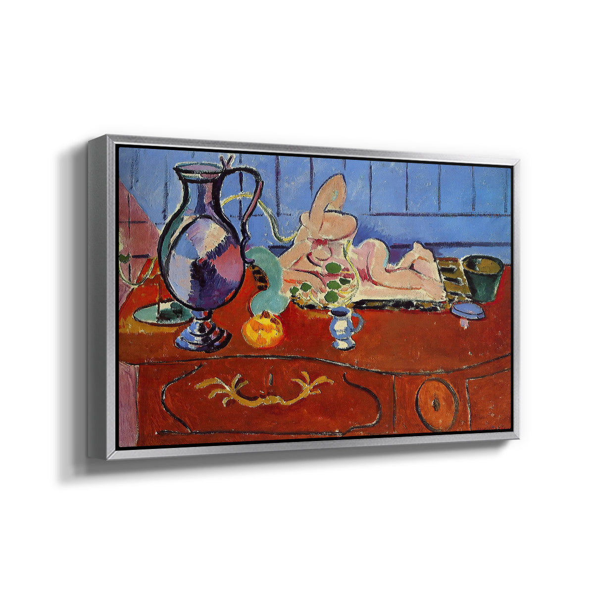 Still Life with a Pewter Jug and Pink Statuette, 1910 - Floater Framed Canvas Print