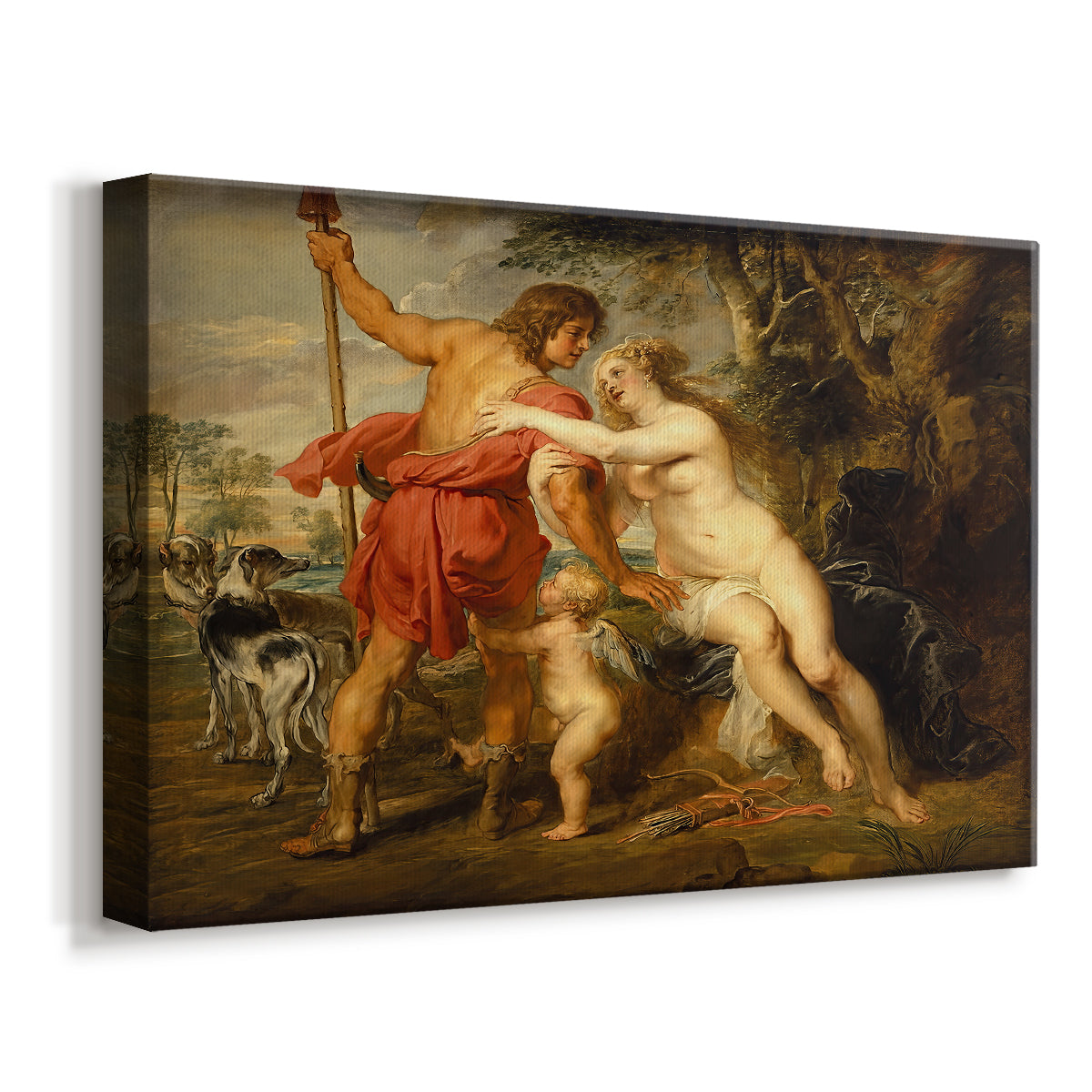 Canvas art print featuring a Baroque depiction of Venus and Adonis, displayed at an angle