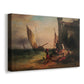 Canvas art print featuring a coastal family scene with maritime activity, displayed at an angle