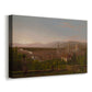 Canvas art print featuring a scenic landscape with architecture and distant horizon, displayed at an angle