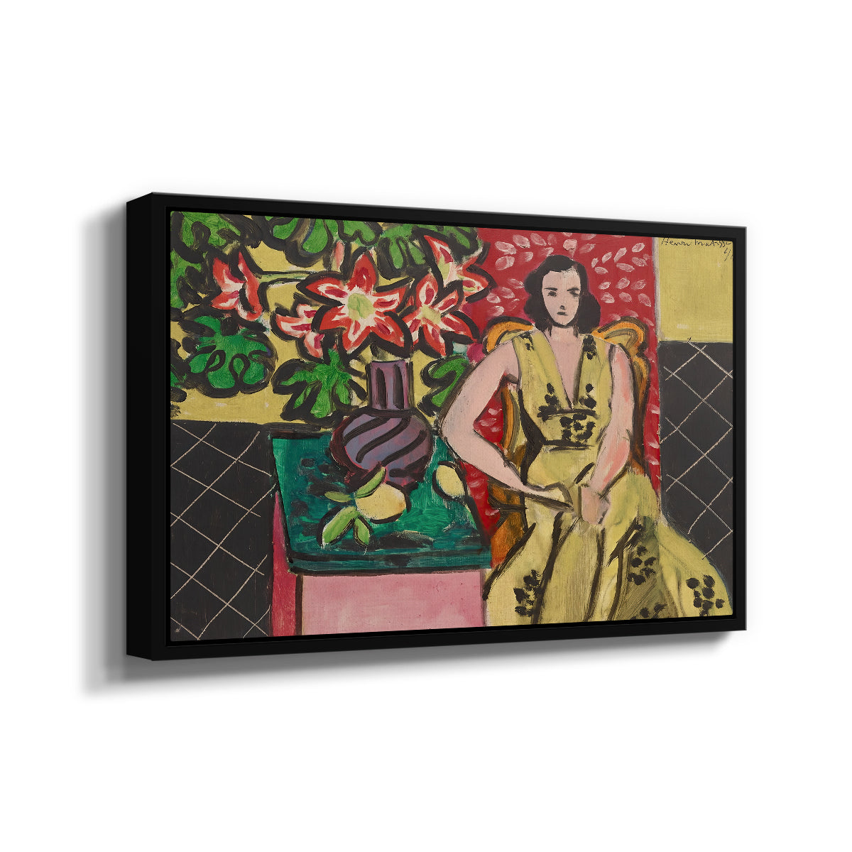 Seated Woman with a Vase of Amaryllis, 1941 - Floater Framed Canvas Print