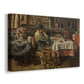 Canvas art print featuring a domestic dining scene with figures gathered indoors, displayed at an angle
