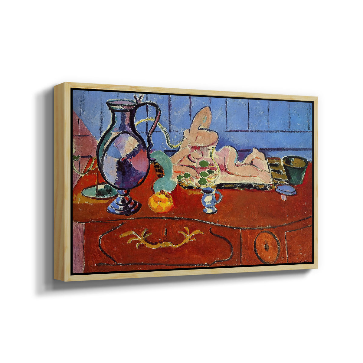Still Life with a Pewter Jug and Pink Statuette, 1910 - Floater Framed Canvas Print