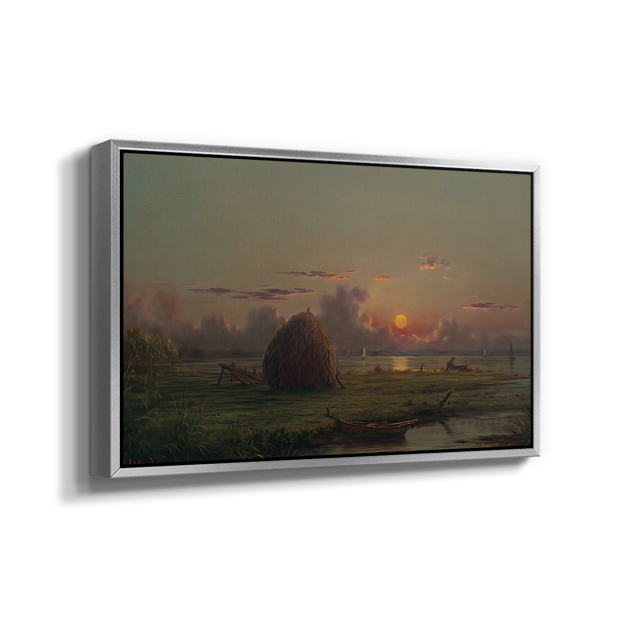 Haystack at Sunset, 1880 - Floater Framed Canvas Print