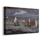 Canvas art print featuring a semi-abstract countryside view with human presence, displayed at an angle