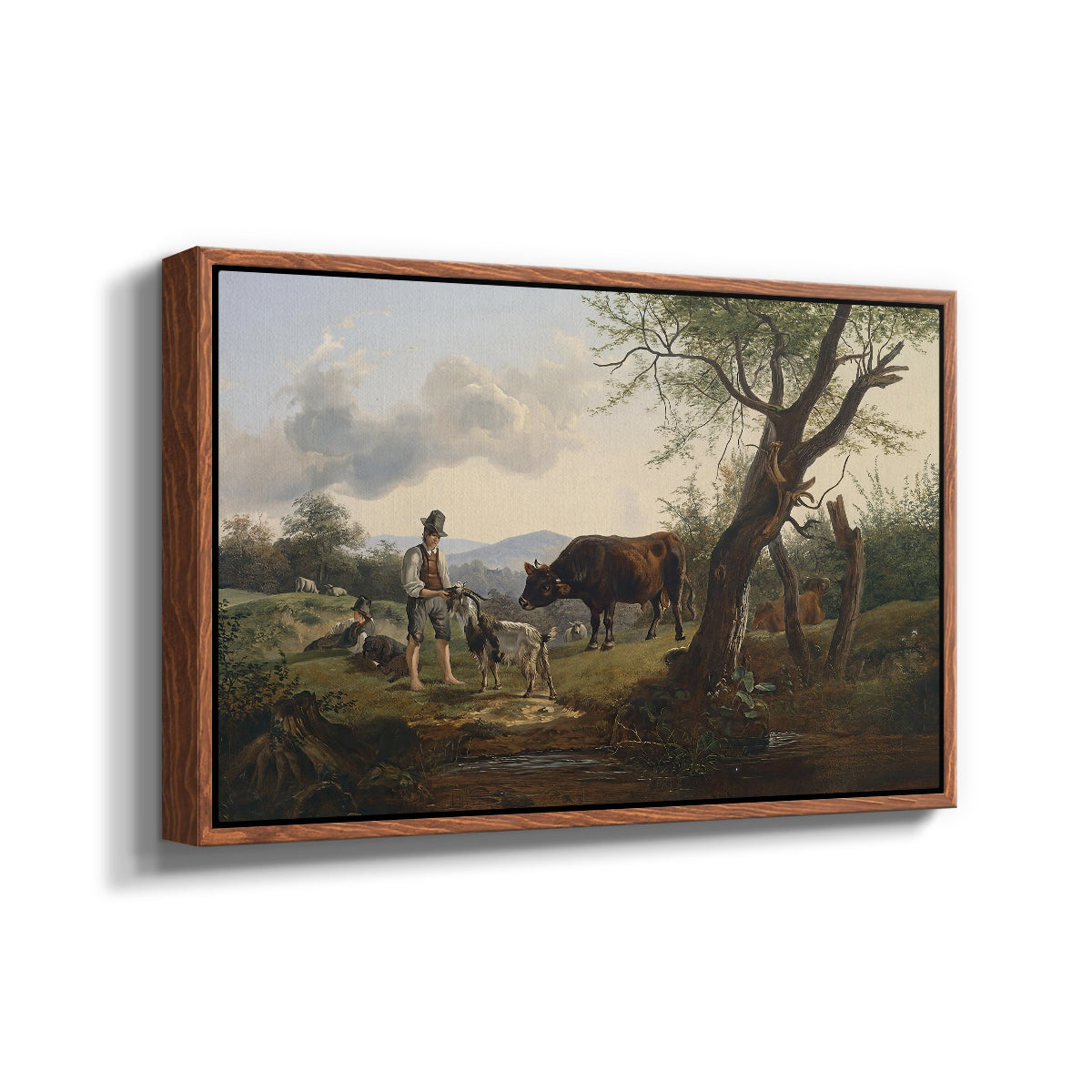 Shepherd with Billy Goat, c. 1830 - Floater Framed Canvas Print