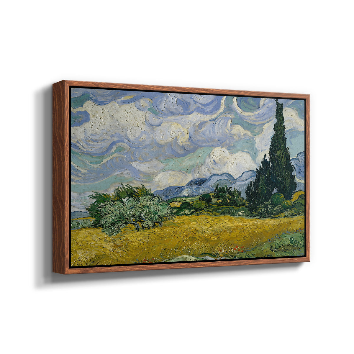 Wheat Field with Cypresses, 1889 - Floater Framed Canvas Print