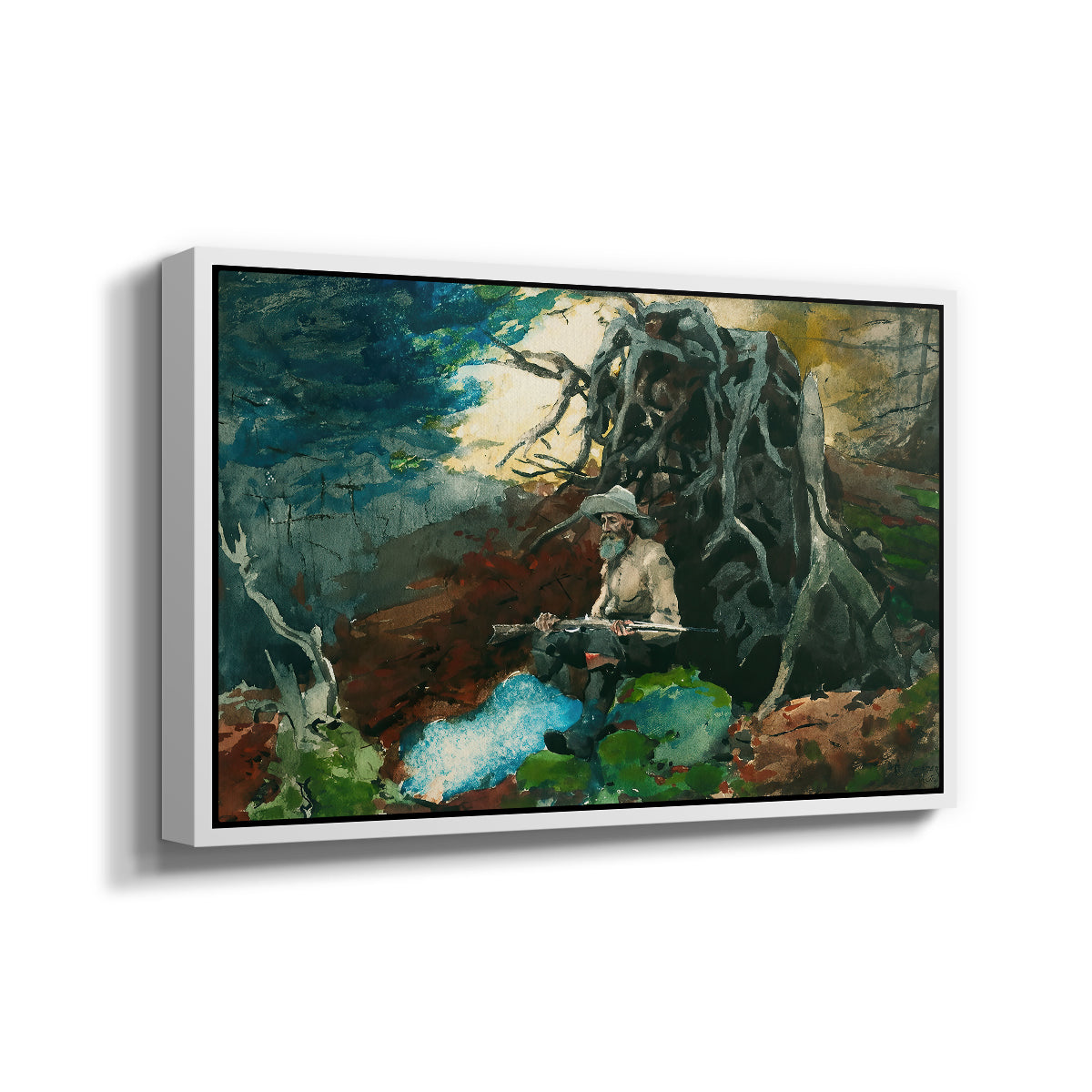 Campfire, Adirondacks, 1892 - Floater Framed Canvas Print