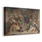 Canvas art print featuring a domestic scene with people interacting around a meal, displayed at an angle