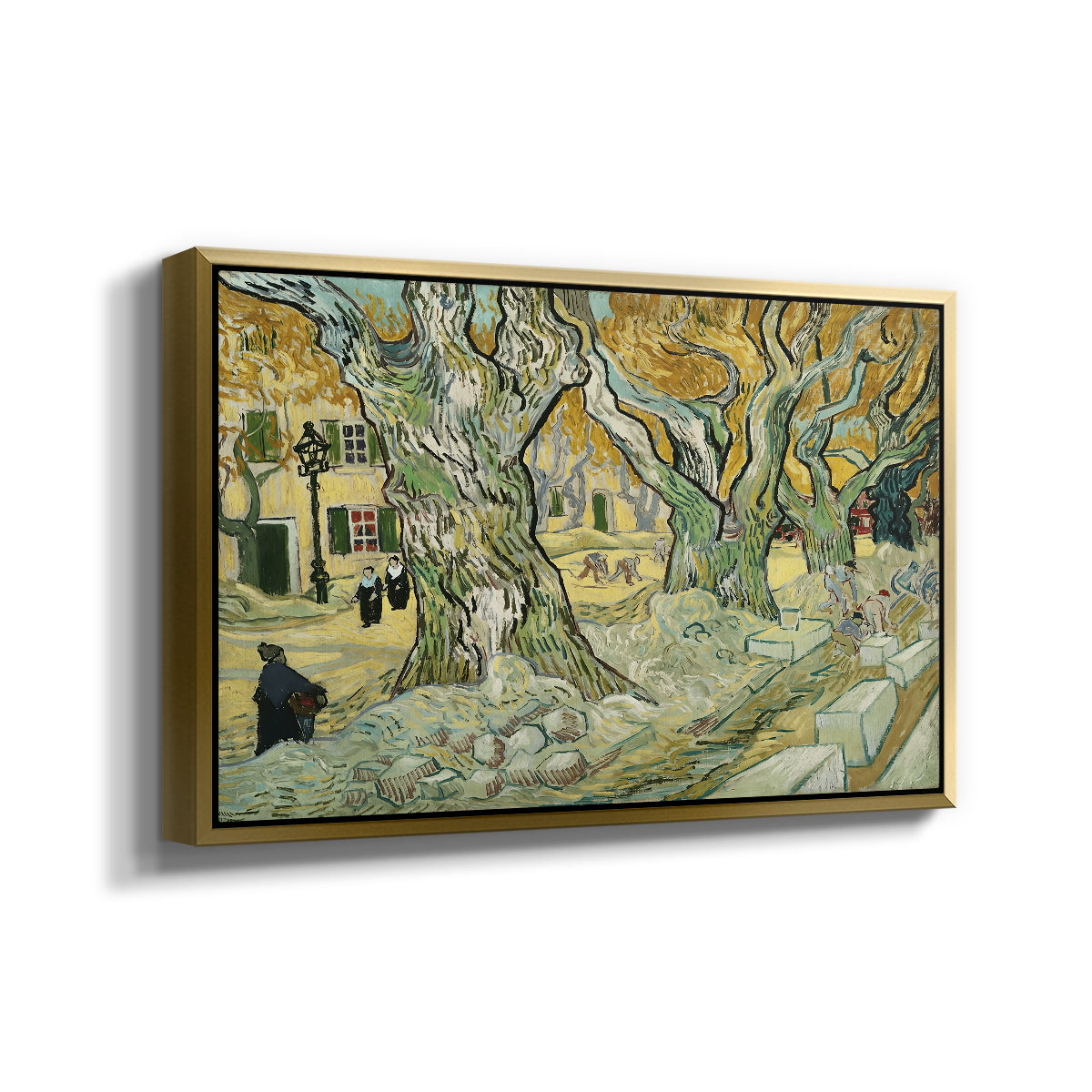 The Large Plane Trees (Road Menders at Saint-Rémy), 1889 - Floater Framed Canvas Print