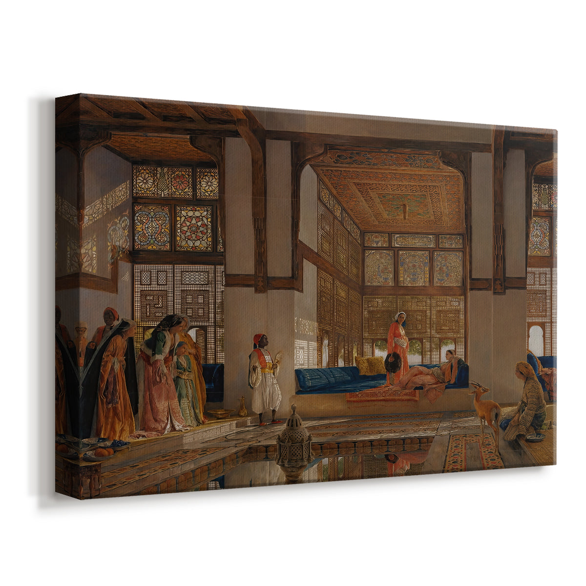 Canvas art print featuring a Victorian composition with multiple figures in formal setting, displayed at an angle