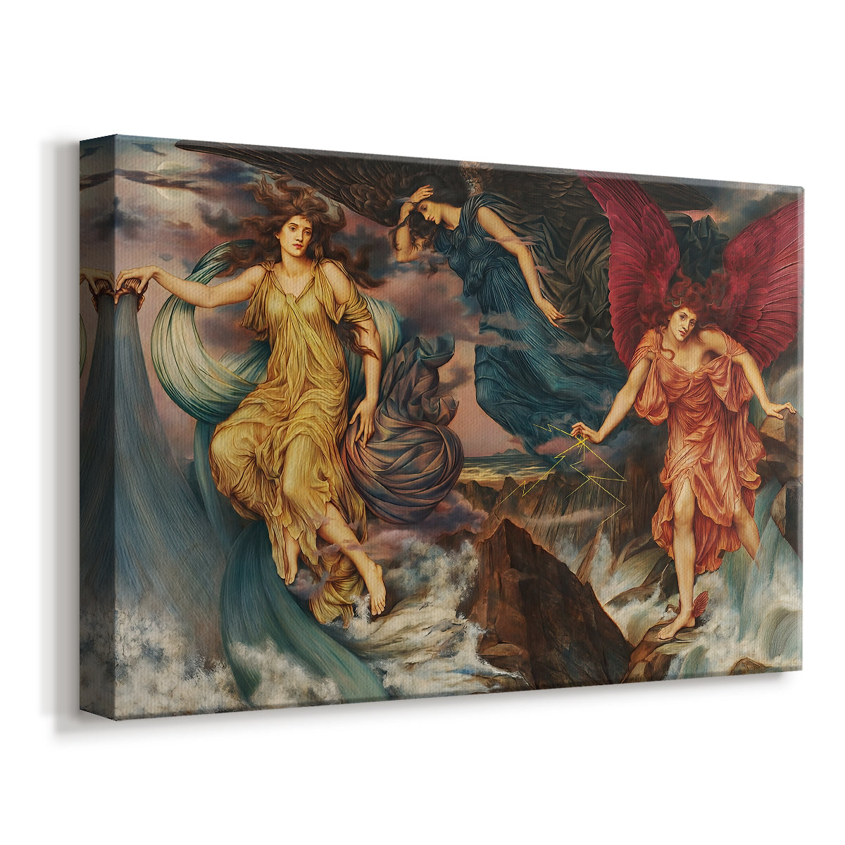 Canvas art print featuring a dramatic allegory of spirits moving within turbulent sky, displayed at an angle