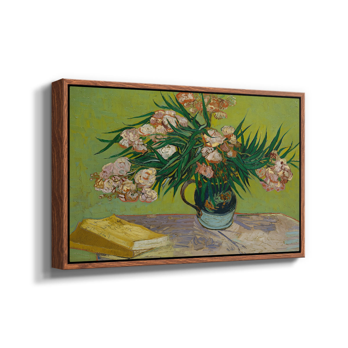 Vase with Oleanders and Books, 1888 - Floater Framed Canvas Print