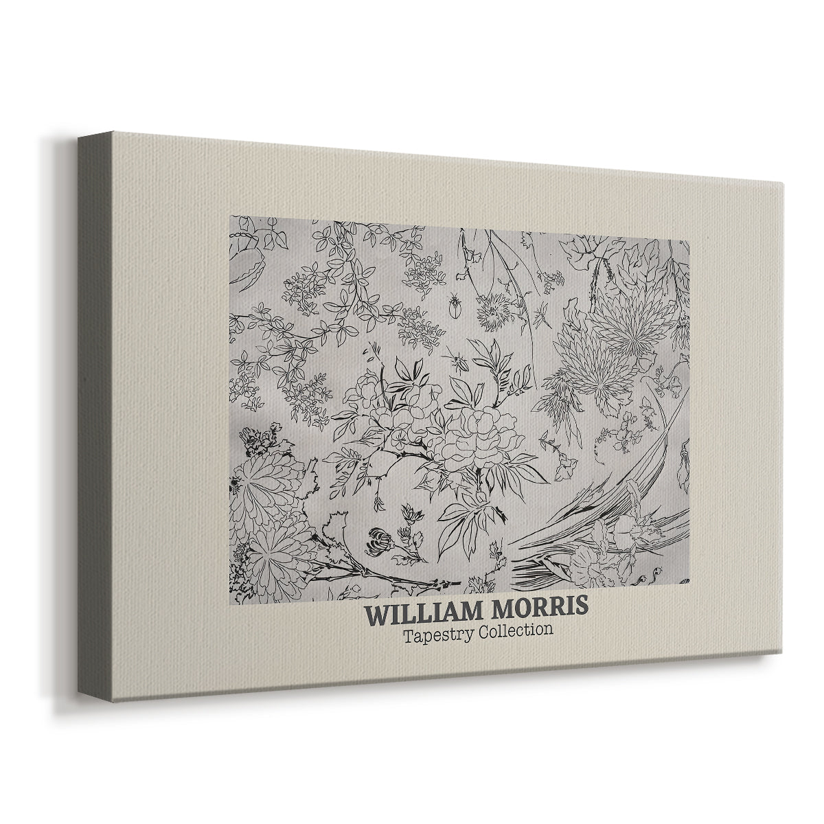 Canvas art print featuring a decorative botanical design with fine detail and light background, displayed at an angle