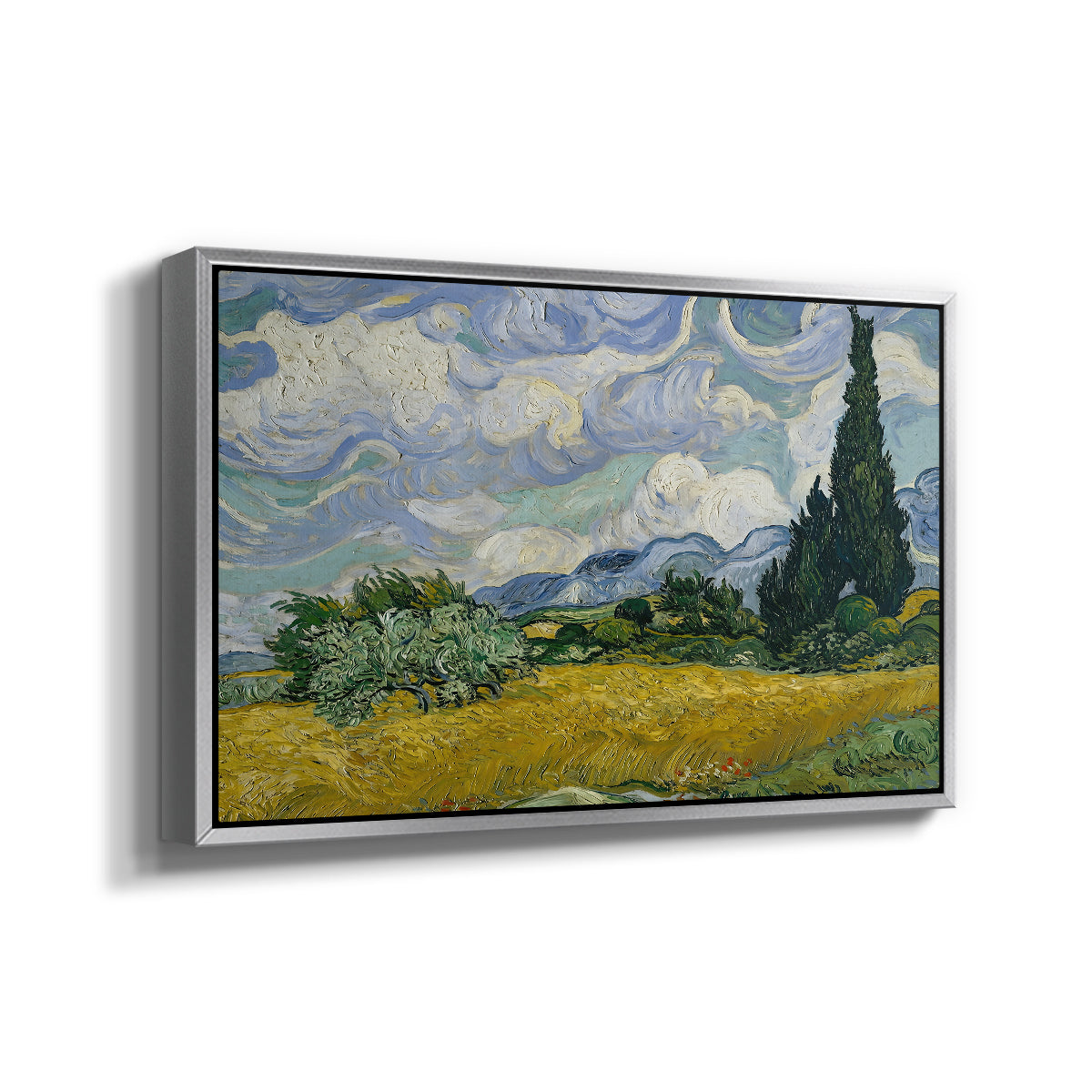 Wheat Field with Cypresses, 1889 - Floater Framed Canvas Print