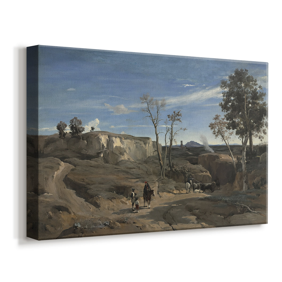 Canvas art print featuring an atmospheric view of Campagna with gentle light, displayed at an angle