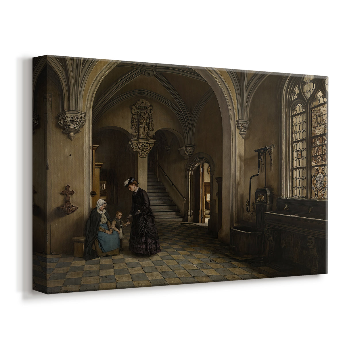 Canvas art print featuring an architectural scene with long perspective through interior space, displayed at an angle