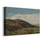 Canvas art print featuring a Norwegian countryside with distant church overlooking fjord and fields, displayed at an angle