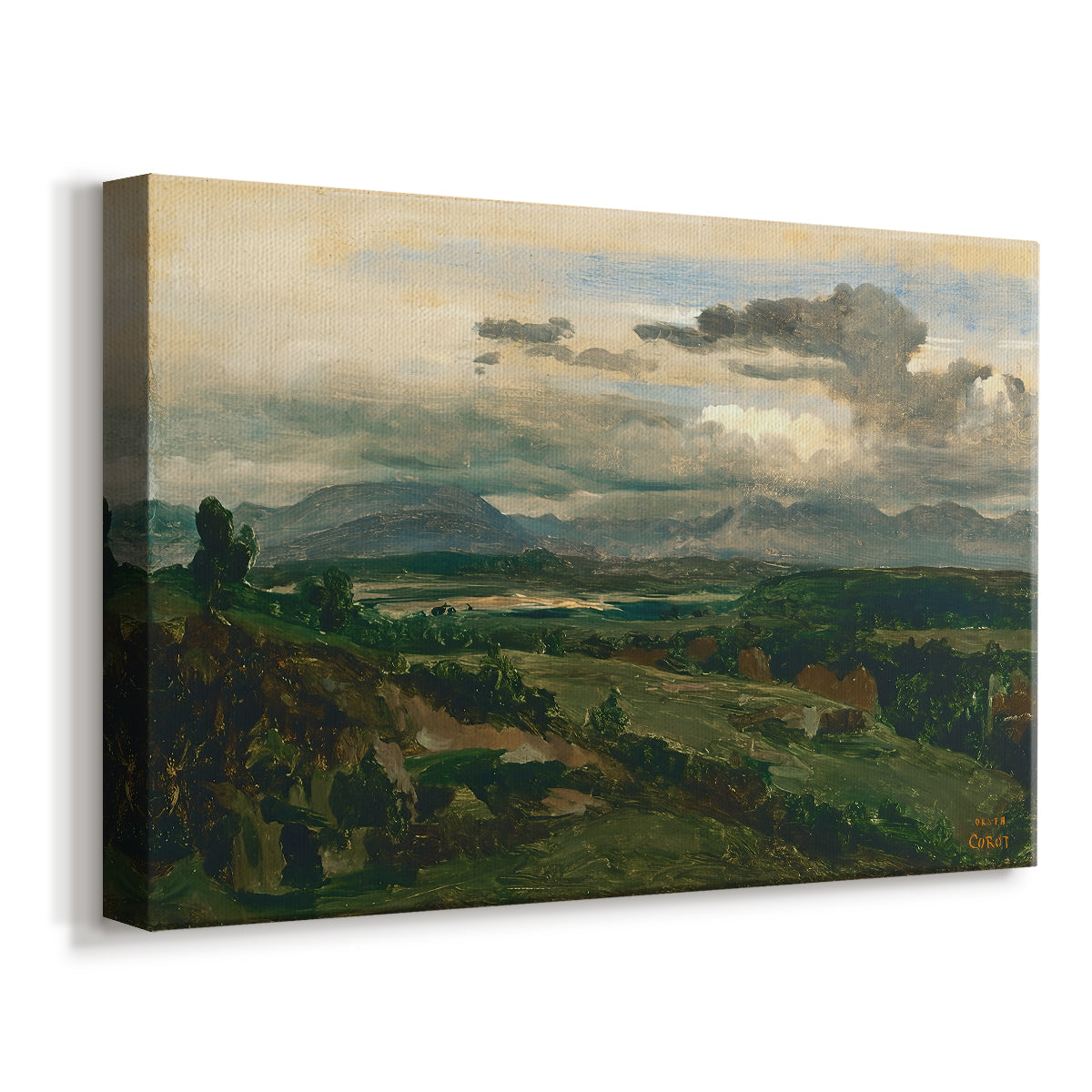 Canvas art print featuring a scenic view of settlement integrated into natural terrain, displayed at an angle