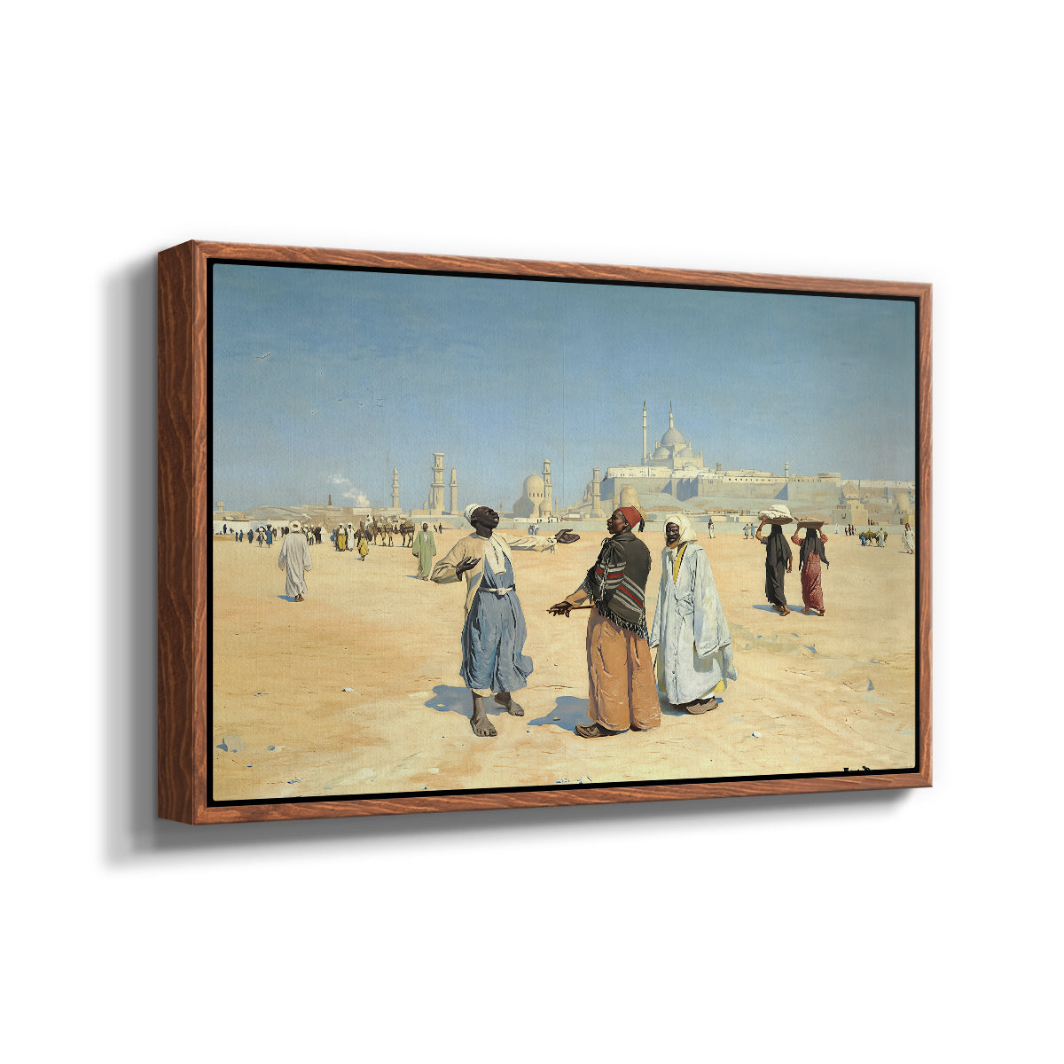 View from the Desert of Cairo with Citadel and Mamluk Tombs in the Background, c. 1889-1890 - Floater Framed Canvas Print