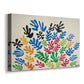 Canvas art print featuring a modernist cut-out composition with botanical forms, displayed at an angle