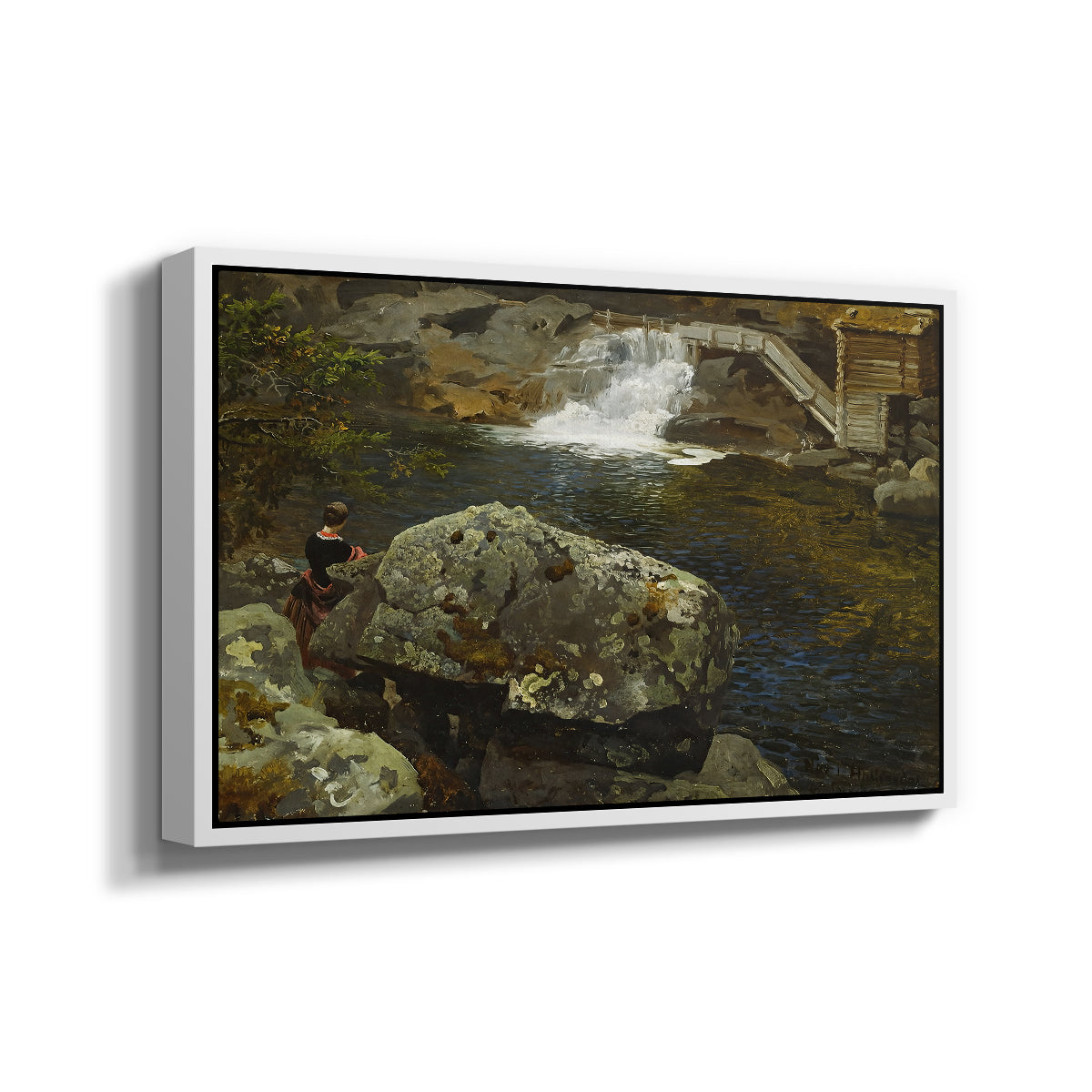 By the Mill Pond (En Mølledam), 1850 - Floater Framed Canvas Print