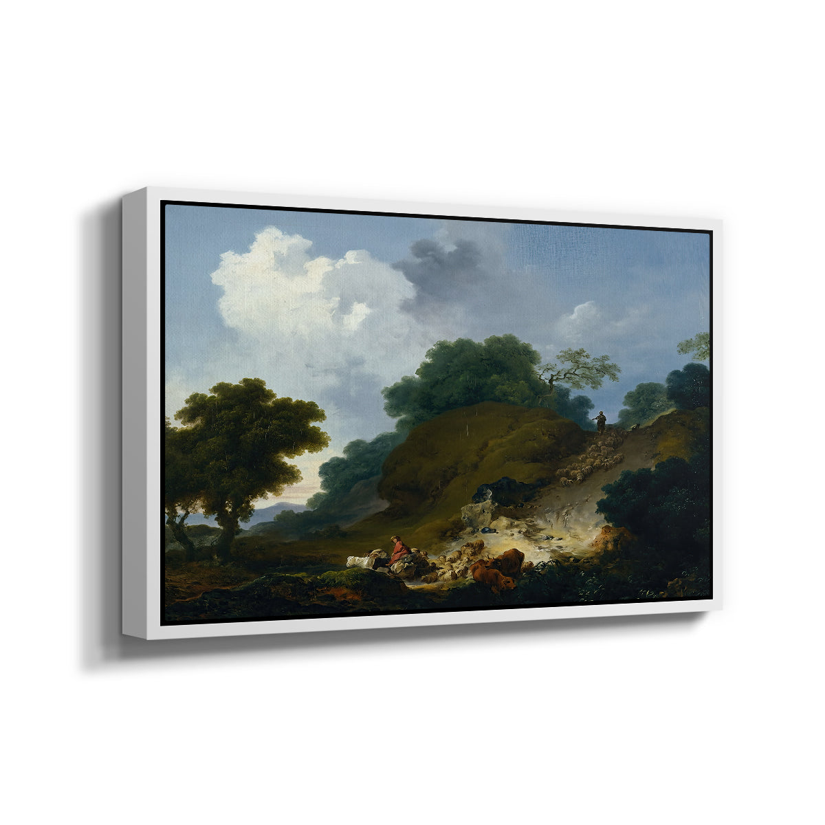 Landscape with Shepherds and Flock of Sheep, c. 1763-1765 - Floater Framed Canvas Print