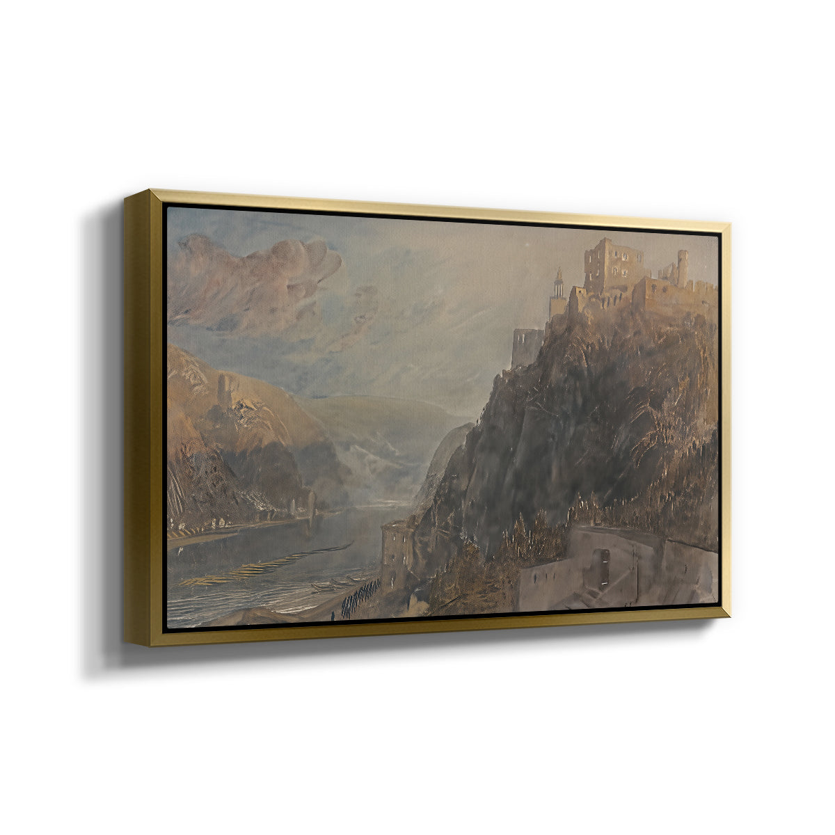 Rheinfels Looking to Katz and Gourhausen, 1817 - Floater Framed Canvas Print