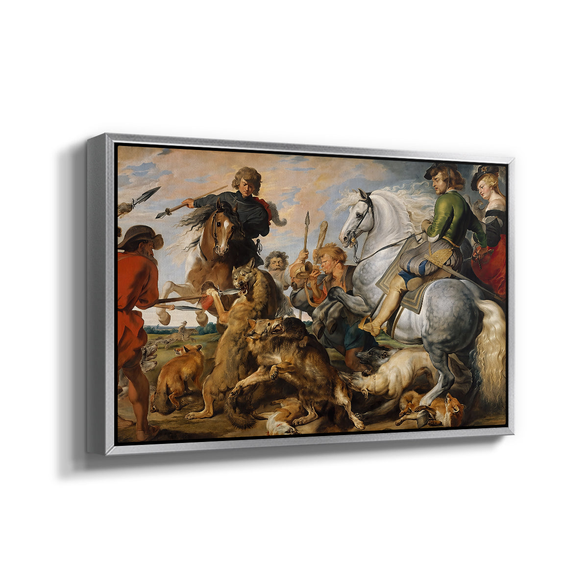 The Wolf and Fox Hunt, c. 1616 - Floater Framed Canvas Print