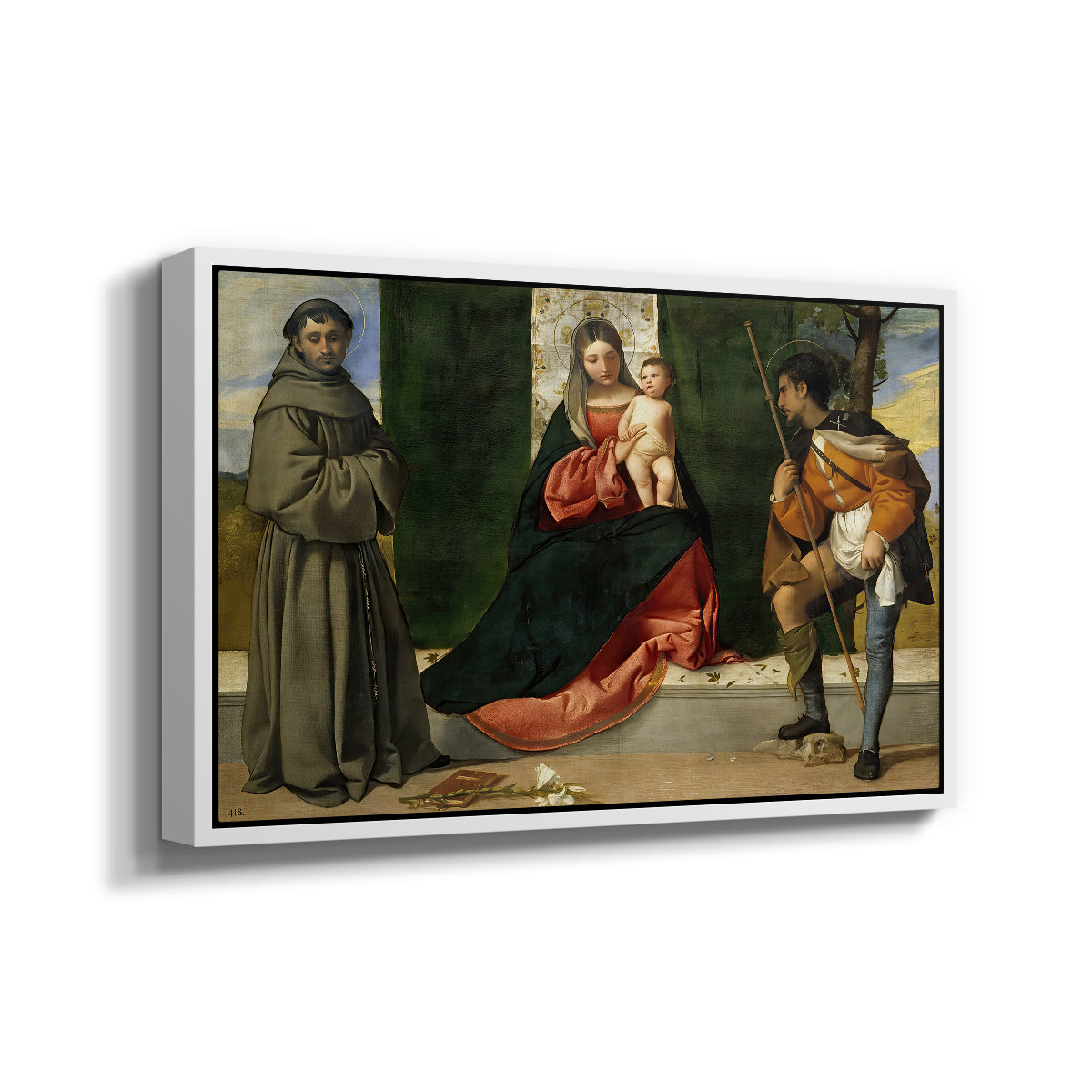 Madonna and Child with Saints Anthony of Padua and Roch, c. 1510 - Floater Framed Canvas Print