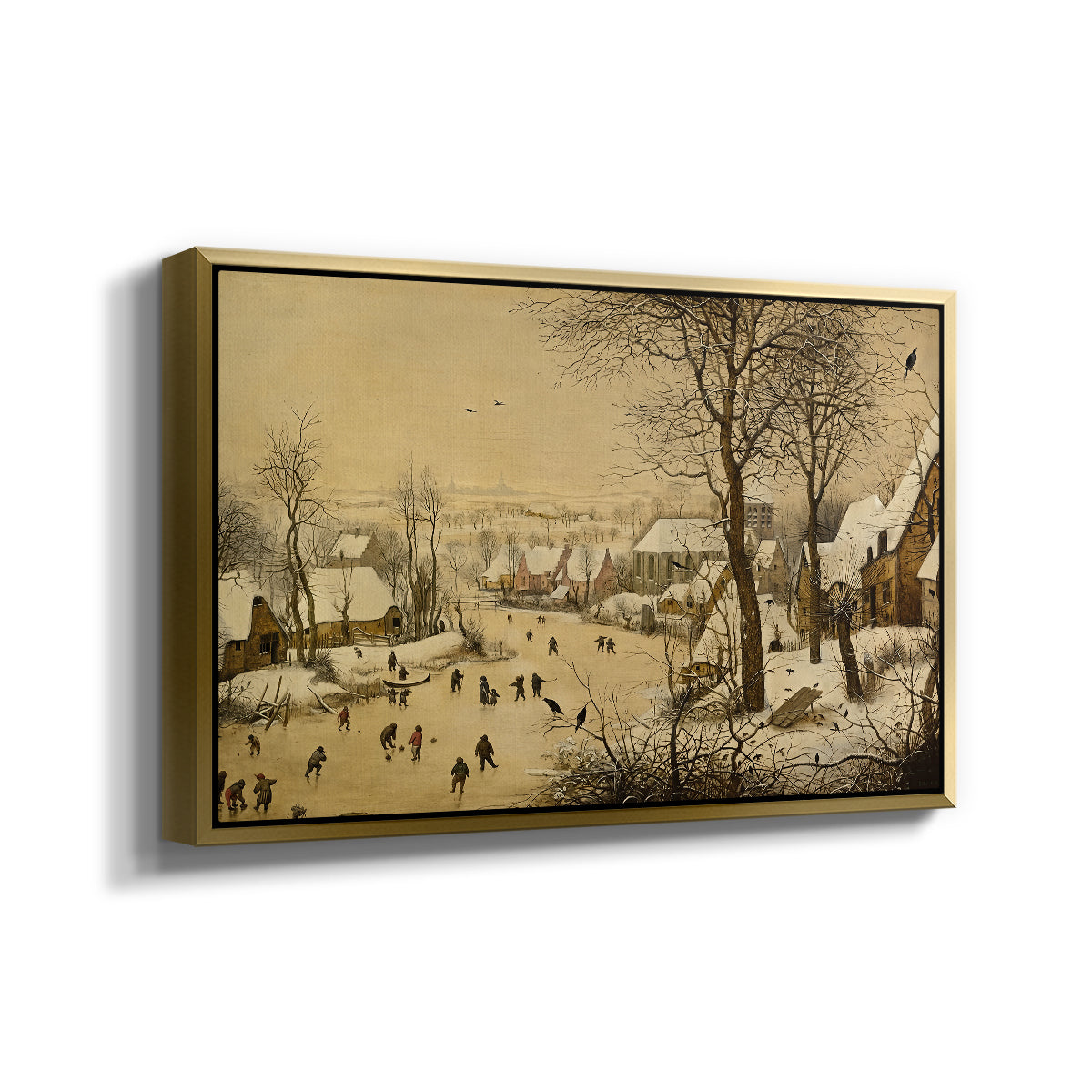 Winter Landscape with Skaters and Bird Trap, 1565 - Floater Framed Canvas Print