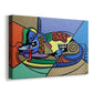 Canvas art print featuring a cubist-inspired canine figure, displayed at an angle