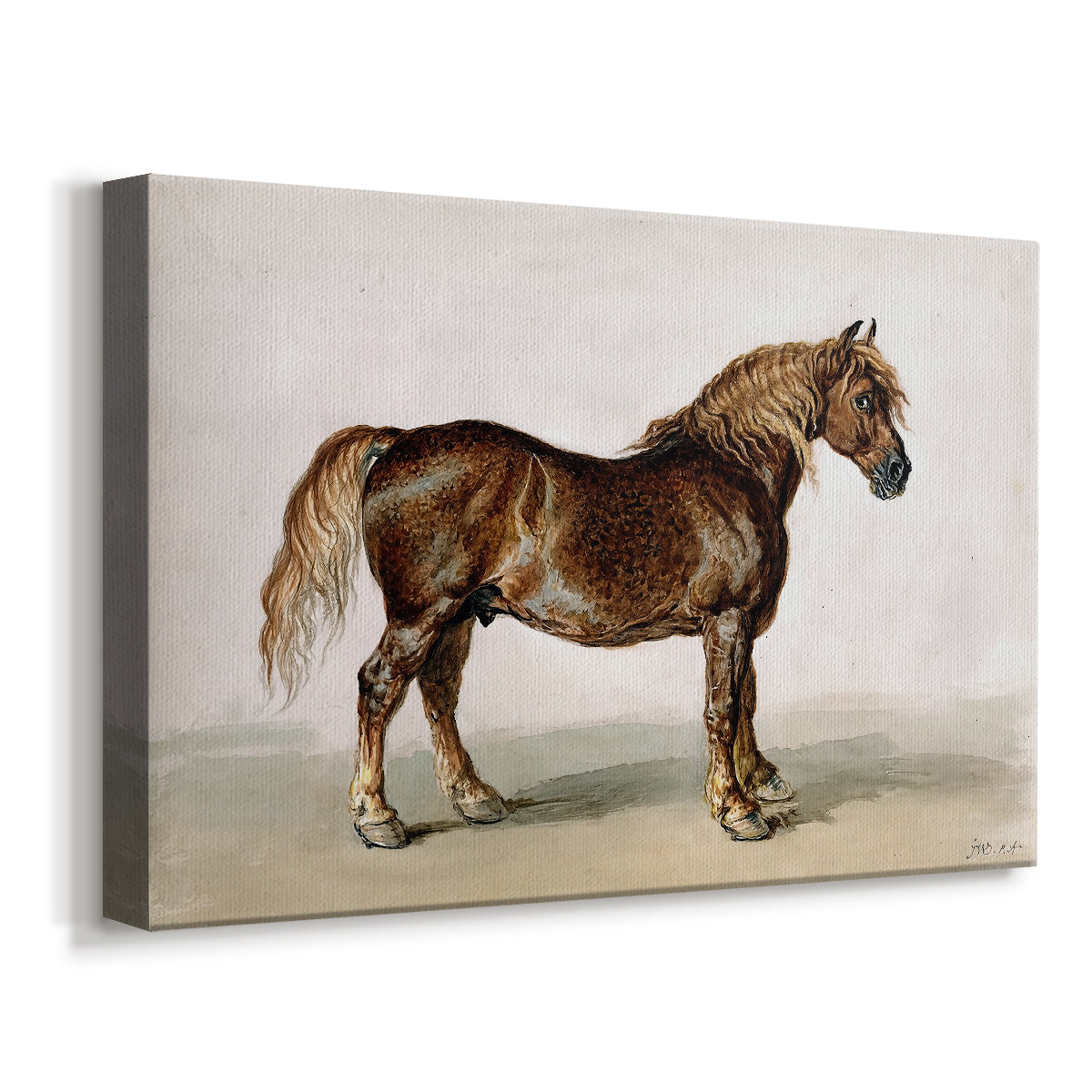 Canvas art print featuring a working horse depicted in simple composition, displayed at an angle